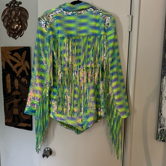Nasty Gal Green and Blue Sequin Fringe Jumpsuit - Picture 4 of 9